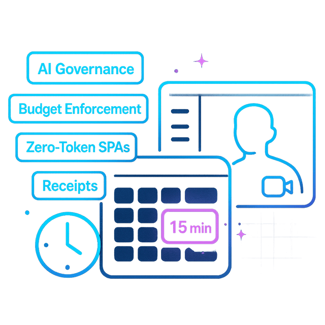 Visual representation of booking a tailored 15-minute demo with calendar and meeting features