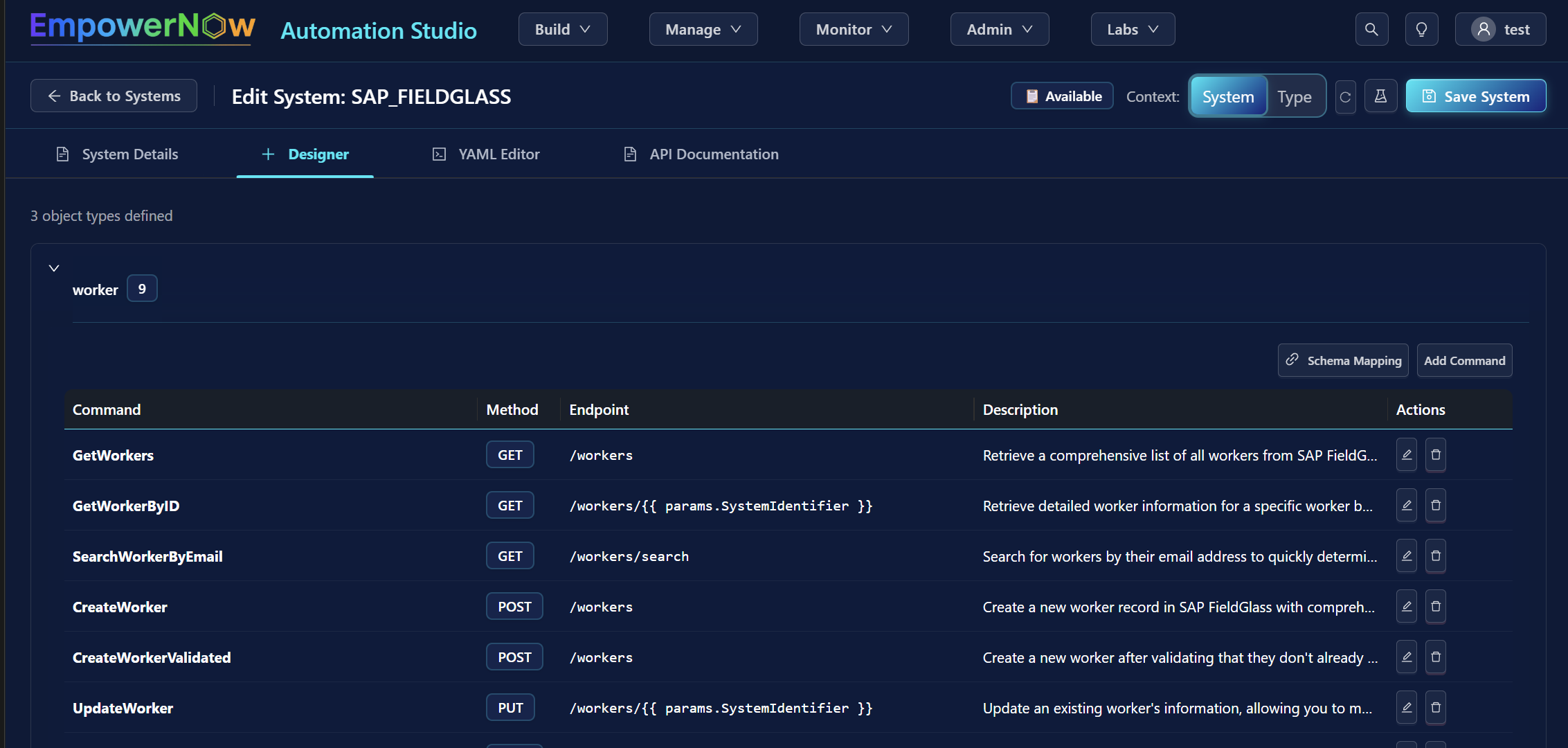 No‑code connector designer listing API commands
