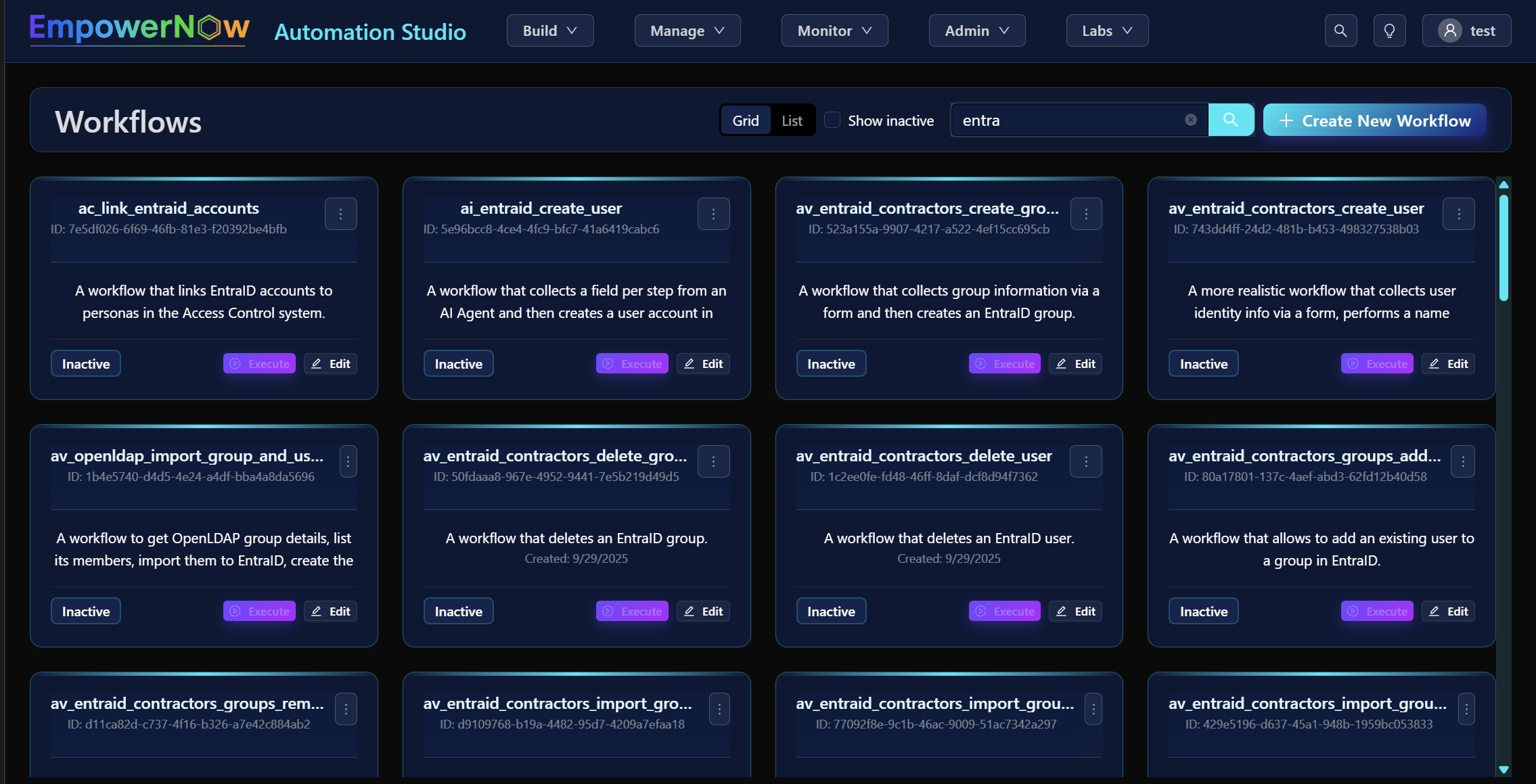 Workflows catalog grid